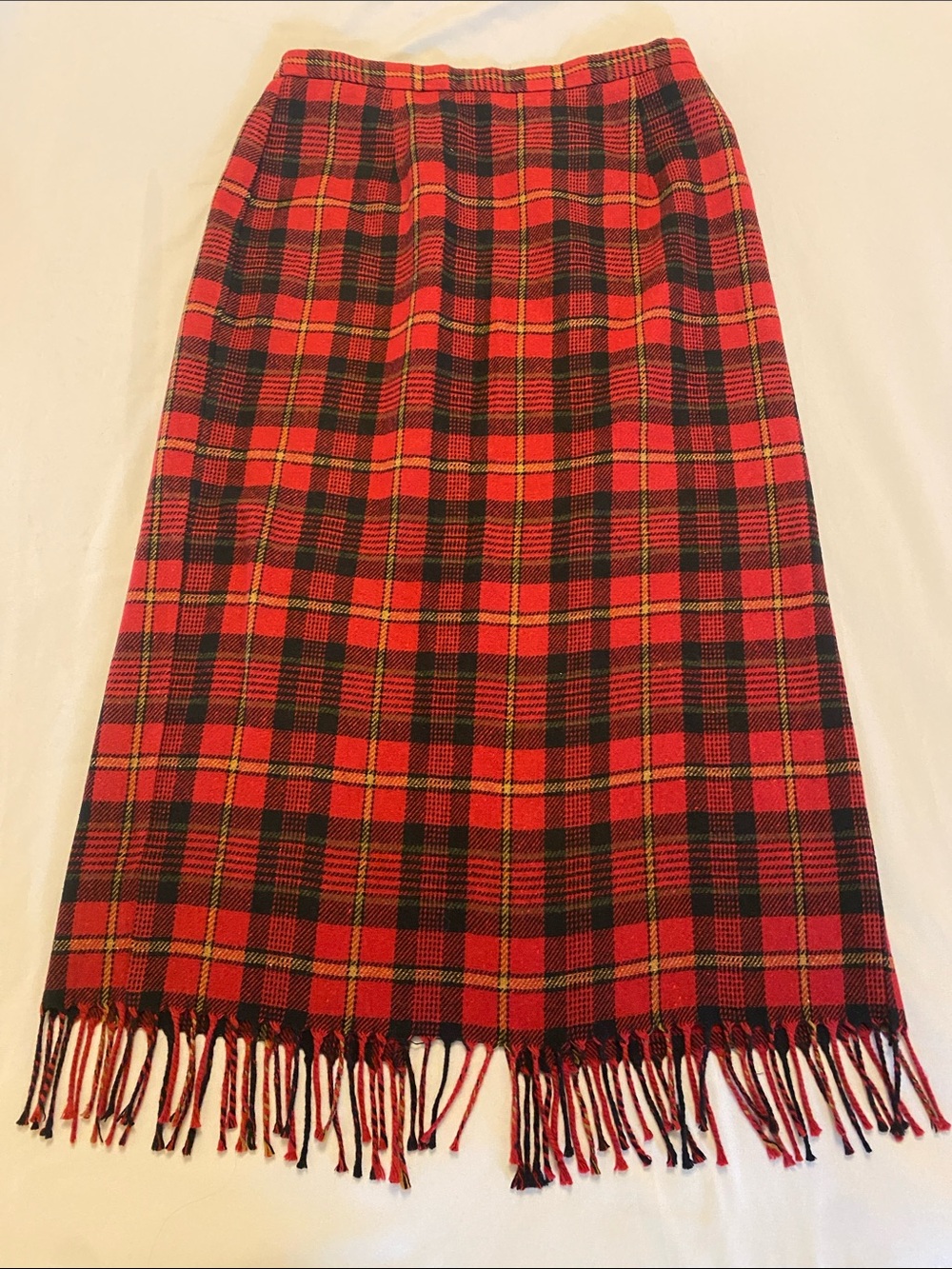 Vintage Y2K Jaclyn Smith Red and Black Plaid Fringe Maxi Skirt